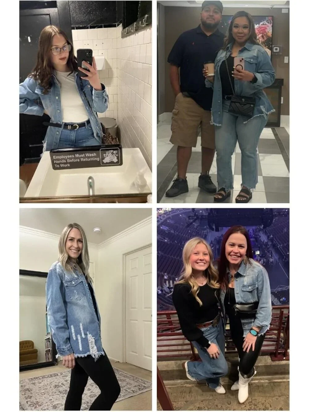 Women's Sky Blue Denim Button Down Oversized Distressed Boyfriend Jean Jacket